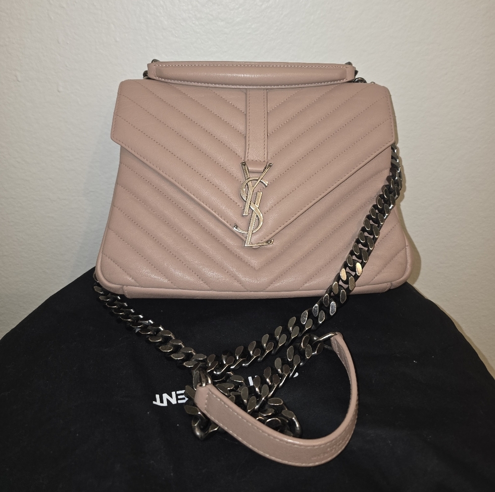 Yves Saint Laurent Chevron Quilted Leather Monogram Medium College Bag